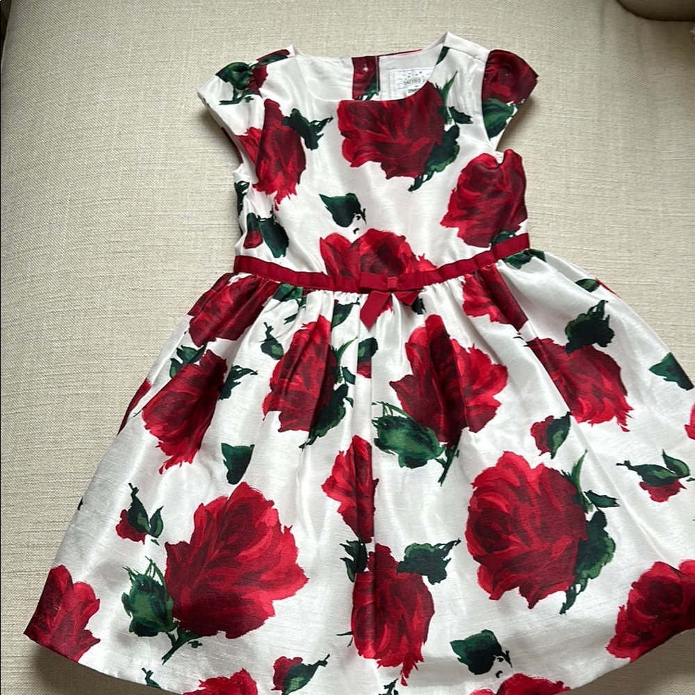 Floral Red and White Kids Dress